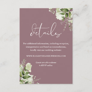 Cartão De Informações Detalhes de Casamento Floral Verde Oliva Elegante