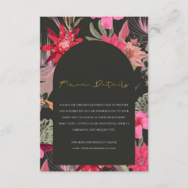 Cartão De Informações Detalhes de Casamento Floral Vermelho Boho Tropica