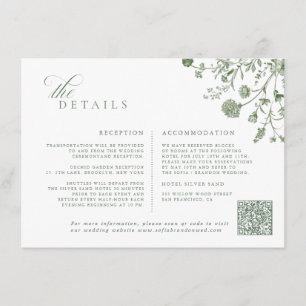 Cartão De Informações Detalhes de Casamento Floral Vintage em Verde Sálv
