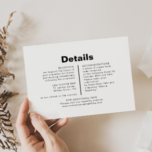 Cartão De Informações Detalhes de Casamento Formal Elegante Minimalista