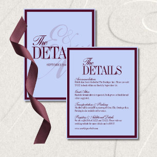 Cartão De Informações Detalhes de Casamento Formal Luxuoso Periwinkle e 