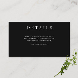 Cartão De Informações Detalhes de Casamento Formal Simples Preto e Branc