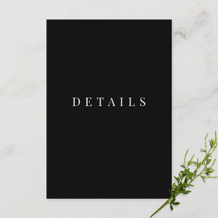 Cartão De Informações Detalhes de Casamento Formal Simples Preto e Branc