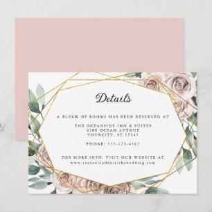 Cartão De Informações Detalhes de casamento geométricos florais rosa Boh