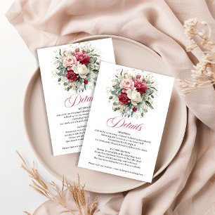 Cartão De Informações Detalhes de Casamento Jardim Floral Bege Burgundy