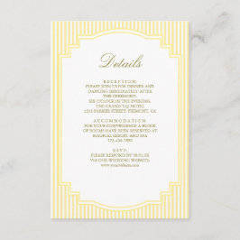 Cartão De Informações Detalhes de Casamento Listrado Amarelo Clássico