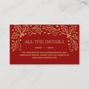 Cartão De Informações Detalhes de Casamento Luxo Vermelho e Dourado Anti