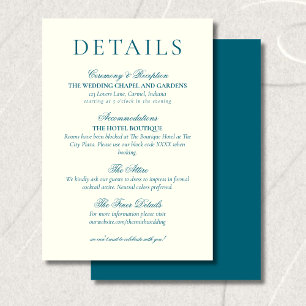Cartão De Informações Detalhes de Casamento Minimalista Azul Teal Clássi
