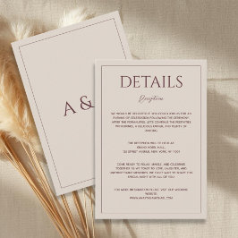 Cartão De Informações Detalhes de casamento minimalista bege moderno sim