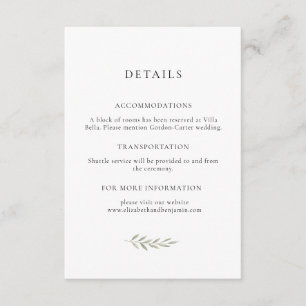 Cartão De Informações Detalhes de Casamento Minimalista com Verde Elegan