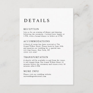 Cartão De Informações Detalhes de Casamento Minimalista Elegante em Pret