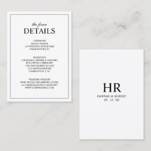 Cartão De Informações Detalhes de casamento minimalista elegante preto e