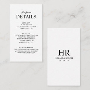 Cartão De Informações Detalhes de Casamento Minimalista Elegante Preto e