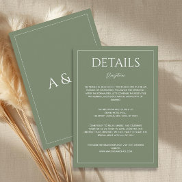 Cartão De Informações Detalhes de casamento minimalista em verde sálvia
