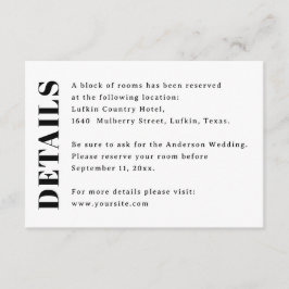 Cartão De Informações Detalhes de Casamento Minimalista | Hotel e Acomod