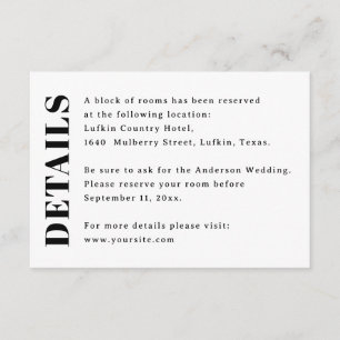 Cartão De Informações Detalhes de Casamento Minimalista   Hotel e Acomod