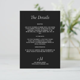 Cartão De Informações Detalhes de casamento minimalista moderno preto e 