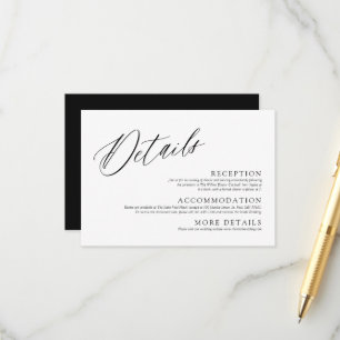 Cartão De Informações Detalhes de Casamento Minimalista Preto e Branco M