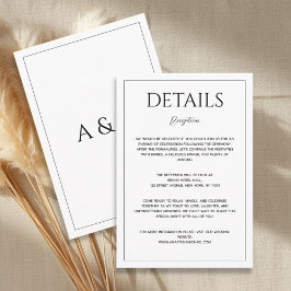 Cartão De Informações Detalhes de casamento minimalista preto e branco m