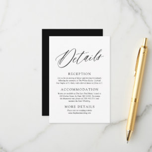 Cartão De Informações Detalhes de Casamento Minimalista Preto e Branco M