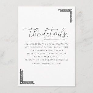 Cartão De Informações Detalhes de Casamento Minimalista Preto Elegante