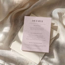 Cartão De Informações Detalhes de Casamento Minimalista Rosa Desbotado