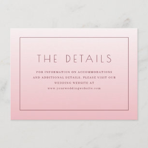 Cartão De Informações Detalhes de Casamento Minimalista Rosa Elegante