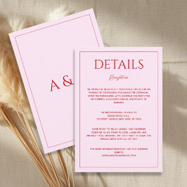 Cartão De Informações Detalhes de casamento minimalista rosa vermelho mo