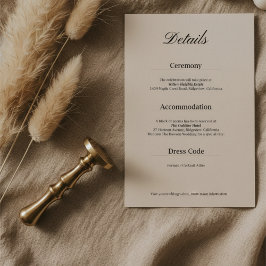 Cartão De Informações Detalhes de Casamento Minimalistas em Preto e Bran