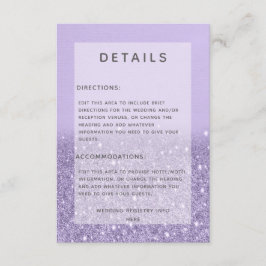 Cartão De Informações Detalhes de Casamento Moderno da Glitter de lavand