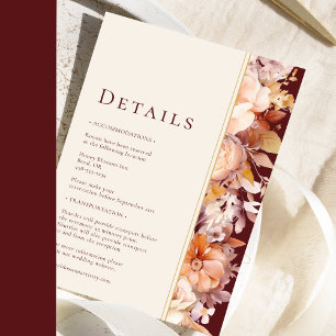 Cartão De Informações Detalhes de Casamento Moderno de Outono Floral Bor