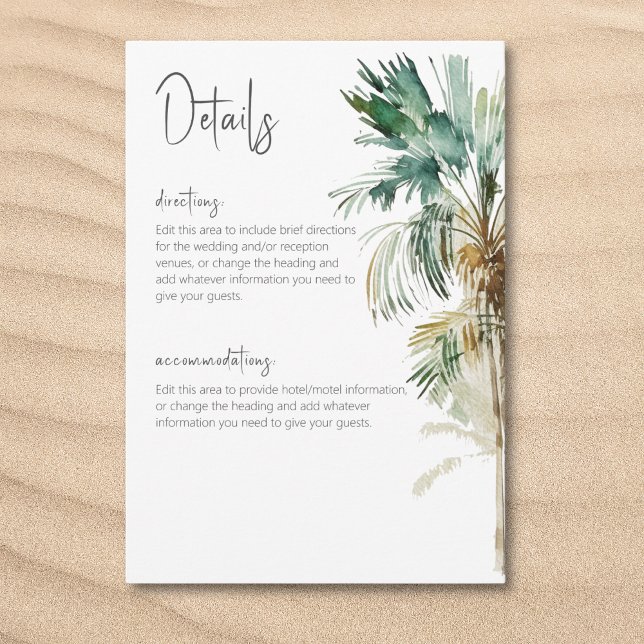 Cartão De Informações Detalhes de Casamento Moderno Palmeiras Tropicais (Tropical Palm Trees Modern Wedding Details Enclosure Card)
