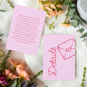 Cartão De Informações Detalhes de Casamento Moderno Rosa e Vermelho em E