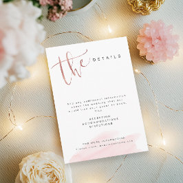 Cartão De Informações Detalhes de casamento moderno simples em Rose Gold
