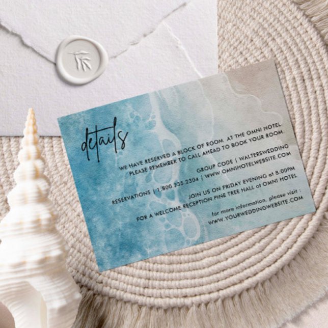 Cartão De Informações Detalhes de Casamento na Praia com Aquarela On The (Criador carregado)