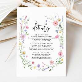 Cartão De Informações Detalhes de Casamento no Jardim de Flores Silvestr