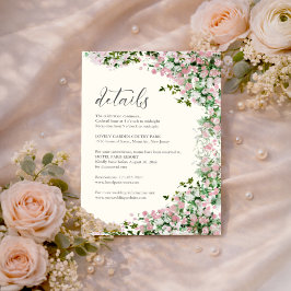 Cartão De Informações Detalhes de Casamento no Jardim Elegante Rosa