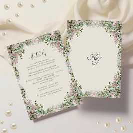 Cartão De Informações Detalhes de Casamento no Jardim Elegante Rosa
