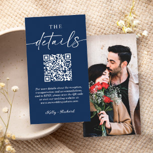 Cartão De Informações Detalhes de Casamento Pequeno Código QR Azul Moder