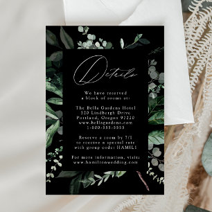 Cartão De Informações Detalhes de Casamento Preto com Abundante Verde