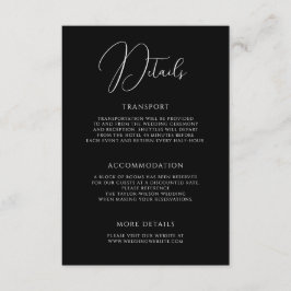 Cartão De Informações Detalhes de Casamento Preto com Estilo Moderno