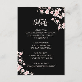 Cartão De Informações Detalhes de Casamento Preto com Flor de Cerejeira