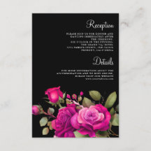 Detalhes de casamento preto com rosas rosa quente 