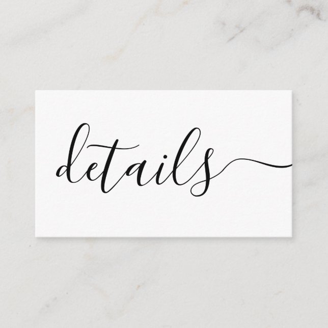 Cartão De Informações Detalhes de casamento preto e branco personalizado (Frente)