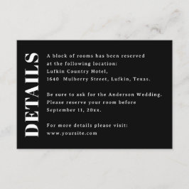 Cartão De Informações Detalhes de Casamento Preto Moderno | Acomodação d