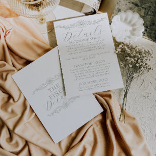 Cartão De Informações Detalhes de Casamento Retro com Elegância em Verde