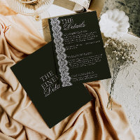 Detalhes de casamento retrô em renda preta e branc