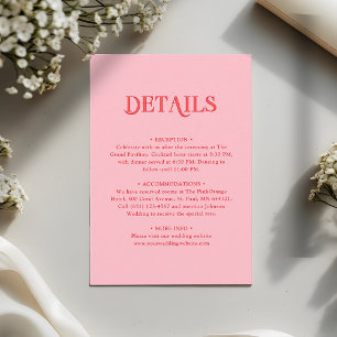 Cartão De Informações Detalhes de Casamento Retro Minimalista Rosa e Ver
