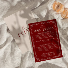 Cartão De Informações Detalhes de Casamento Retro Vermelho Profundo Marf