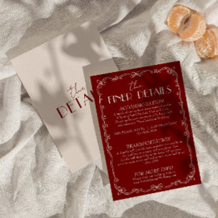 Cartão De Informações Detalhes de Casamento Retro Vermelho Profundo Marf